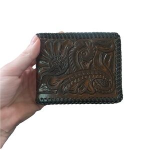 Brown Tooled Western Wallet with Dark Brown Whipstick